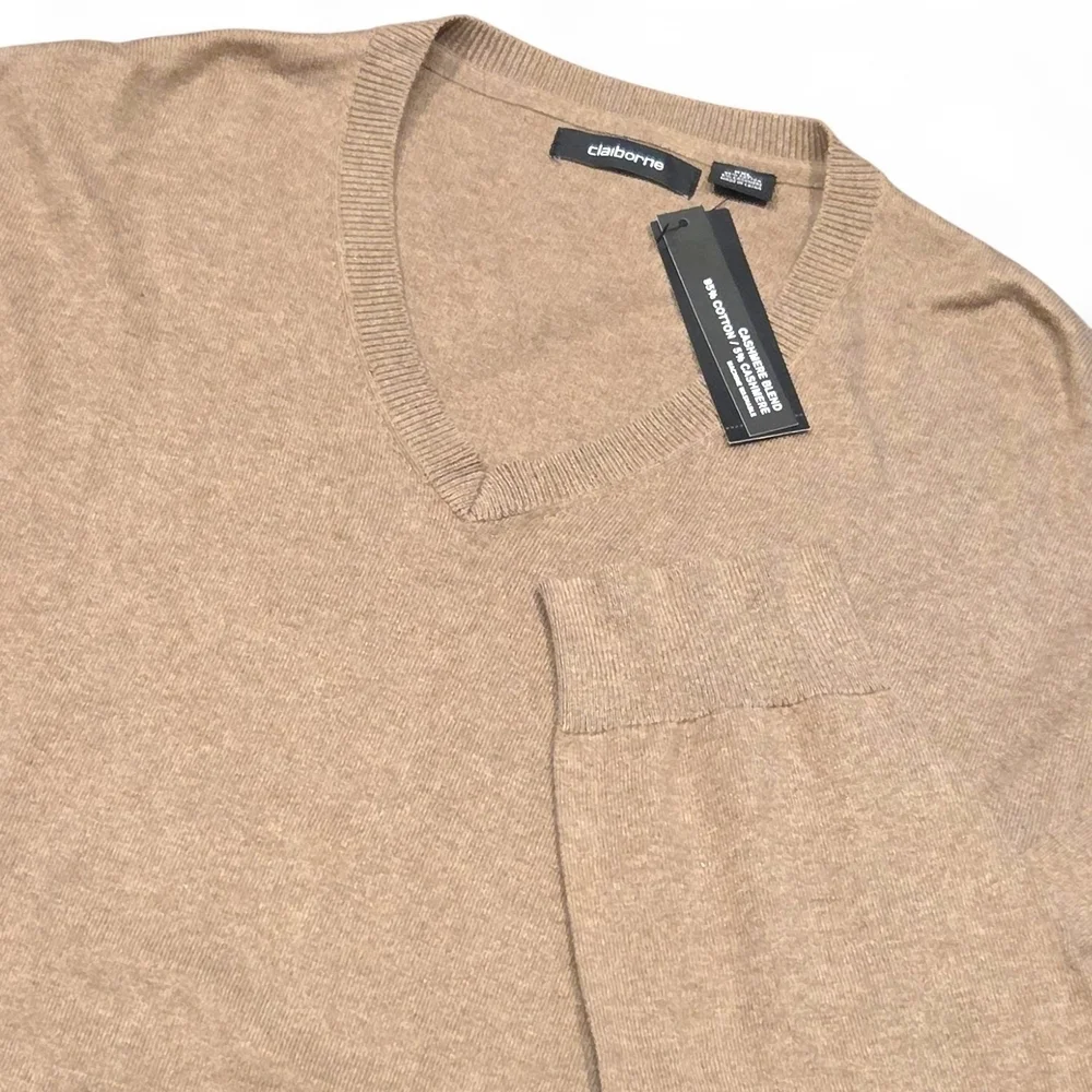 Claiborne Men's Cashmere Blend V-Neck Sweater English Brown Heather XXL NWT